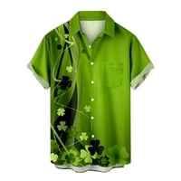 Краток ракав за кратки ракави на SDJMA, винтиџ лента за јака, маички маички маж, случајни копчиња Св. Денот на Патрик, со џеб со џеб, блуза за кратки ракави, блуза
