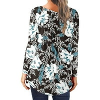 Елаинили Модни Маици Со Долги Ракави За Жени Хенли Секојдневен Печатен Пуловер Врвни Копчиња Блуза Блузи