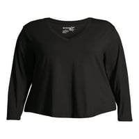 Terra & Sky Women's Plus Size Entight Essential Essential Долга ракав V-врат маица. Пакет