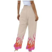 Buigttklop Terra и Sky панталони за жени дозвола за жени со пламен печатење џемпери лабави дневни панталони со џебови со високи