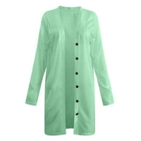 Женска Мода Секојдневен Копче Надолу Цврсти Печатени Кардигани Џемпери Тенки Палта Јакни Надворешна Облека Зелена XL