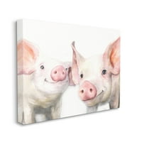 Stuple Industries пар свињи розови мисеа симпатична фарма за животни, завиткано платно, печатена wallидна уметност, дизајн од