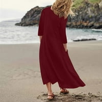 Женски Секојдневен Лабав Краток Ракав Долг Фустан Поделен Макси Летен Фустан На Плажа Со Џебови