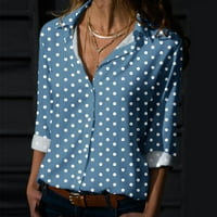 Пролетната жена блуза лето печатена долга ракав лабава шик елегантна кошула со вратот на вратот Блус Блус Мујер