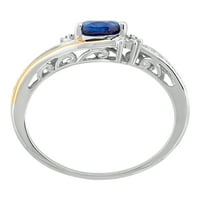 Брилијантност фино накит создаден прстен со акцент на дијаманти во сафир во сребро и 10к жолто злато