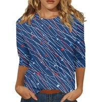 Ракави Кошули За Жени Печатење Графички Маици Блузи Обични Плус Големина Основни Врвови Пуловер Денот Независноста