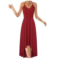вожидаоке фустан за жени отворен v-вратот моден грб обичен женски ремен за печатење фустан без ракави женски фустан црвен 3xl