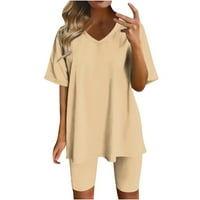 Jyeity Save 30% или повеќе есенски блуза со блуза со кратки ракави со кратки ракави со кратки шорцеви, случајни костуми поставува