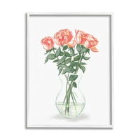 Stuple Industries Pink Rose Bouquet Glass Vase Mill Life Painting White Rramed Art Print Wall Art, Design By Ziwei Li