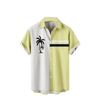 Менси кошули лето моден моден хавајски стил Краток ракав Обични кошули патуваат жолти S, M, L, XL, XXL, XXXL, XXXXL