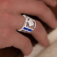 Машка сина ложа 0. Стерлинг сребрен синтетички сафир масонски масонски прстен Големина: 13,5