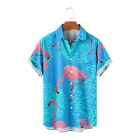 Сини Фламинго Кошули за Мажи 3д Печатена Машка Хавајска Кошула Плажа Модни Блузи Со Кратки Ракави Маици Мажи-Ц-110