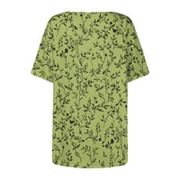 Женски блузи со кратки ракави со кратки ракави, печатени жени, летни врвови на вратот, зелени 4xl