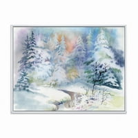 ДизајнАрт „Снежна река со зимски пејзаж“ Традиционално врамено платно wallидно печатење