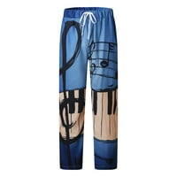 Машки Панталони wofedyo Машка Мода Секојдневен Печатен Џеб Панталони Со Врвка Големи Панталони Сини 3XL
