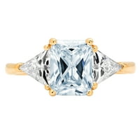 2.82 кт смарагд сече сино симулиран дијамант 14к жолто злато изјава за гравирање годишнина ангажман свадба три-камен прстен големина 7.25
