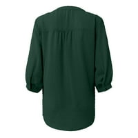 Женски Врвови Изрез Вратот Цврста Блуза Обични Жени Модни Ракави Маици Темно Зелена м