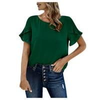 Leylayray женски врвови женски модна пролет и лето цврста боја јака чипка чипка кратка ракав врвови темно зелена xl