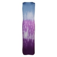 Женски фустани без ракави печатени обични глуждови должина на глуждот Макси летен V-вратен фустан Виолетова XL