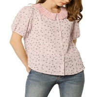 Единствени поволни цени за женски цветни ракави на ракави со плетенка со јака надолу по блуза