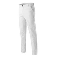Фрески машки панталони Машка Мода Секојдневен Тенок Панталон Со Среден Струк Цврст Џеб Панталони Со Целосна Должина Бели