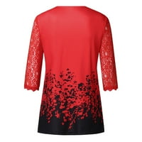Женски Врвови Ракави Дами Блуза Обични Графички Отпечатоци Мода V-Вратот Лето Црвено Л