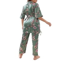Елегантни Цветни Шалови Јака Панталони Поставува Разнобојни Женски Пижами Со Должина На Лактот Л