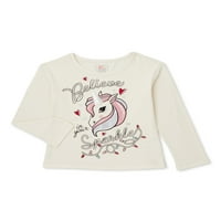 Garanimals Girls Holiday Graphic маица со долги ракави, големина 4-10