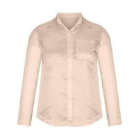 Yееселк жени лабава обичен долг ракав солиден склопување јака од јака на маица со блуза маици врвови