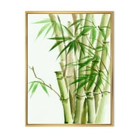 DesignArt „Детали за темно зелена бамбус и лисја II“ Традиционално врамено платно wallидно печатење