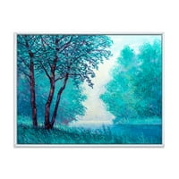 DesignArt „Импресија на сино обоено дрво од Риверсајд“ езерска куќа врамена платно wallидна уметност печатење