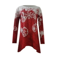 Жените Долг Ракав Повик О Вратот Божиќ Печатени Маица Пуловер Блуза Hot8sl4487177
